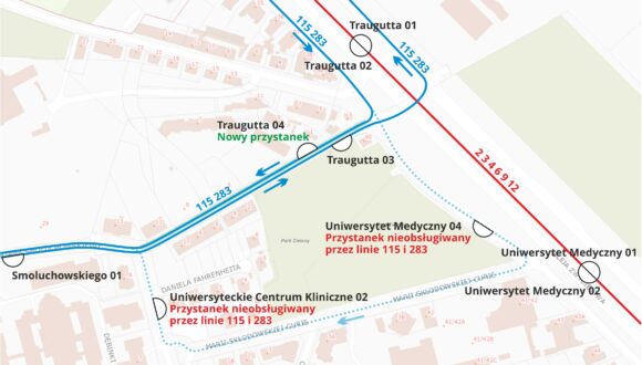 ? Linie 115, 283: zmiana trasy na Aniołkach,  krótszy czas dojazdu do UCK ?