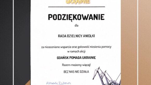 Podziękowanie za udział w akcji “Gdańsk pomaga Ukrainie”