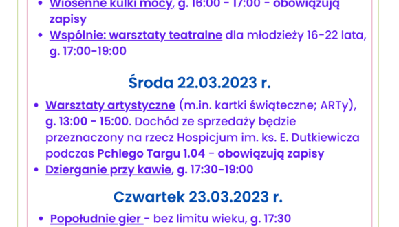 Harmonogram Klubu Sąsiedzkiego na 20-26.03.2023