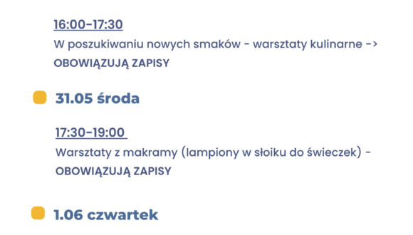 Harmonogram Klubu Sąsiedzkiego 29.05-4.06.2023