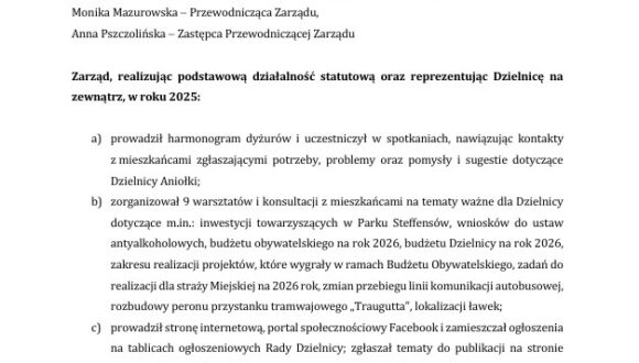 Sprawozdanie Zarządu Dzielnicy za 2025 r.
