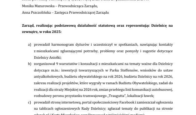 Sprawozdanie Zarządu Dzielnicy za 2025 r.